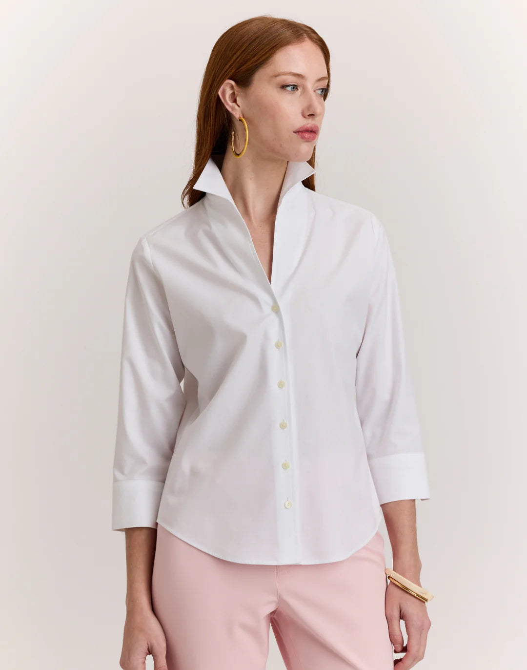 MARTHA THREE QUARTER SLEEVE NO IRON LUXE COTTON SHIRT