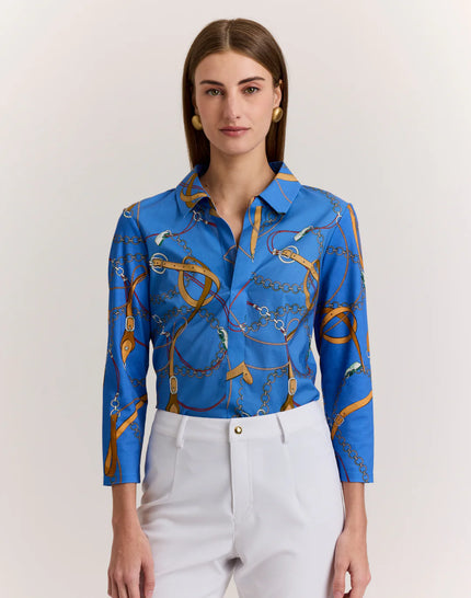 LIZETTE THREE QUARTER SLEEVE CHAIN MEDLEY PRINT TOP