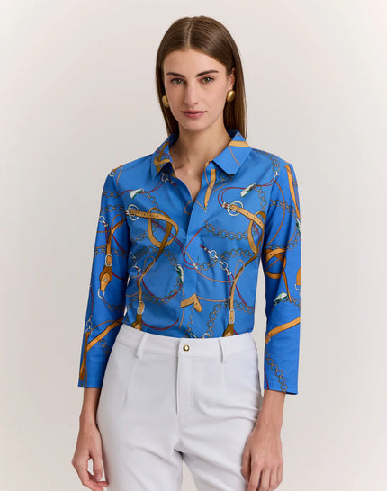 LIZETTE THREE QUARTER SLEEVE CHAIN MEDLEY PRINT TOP