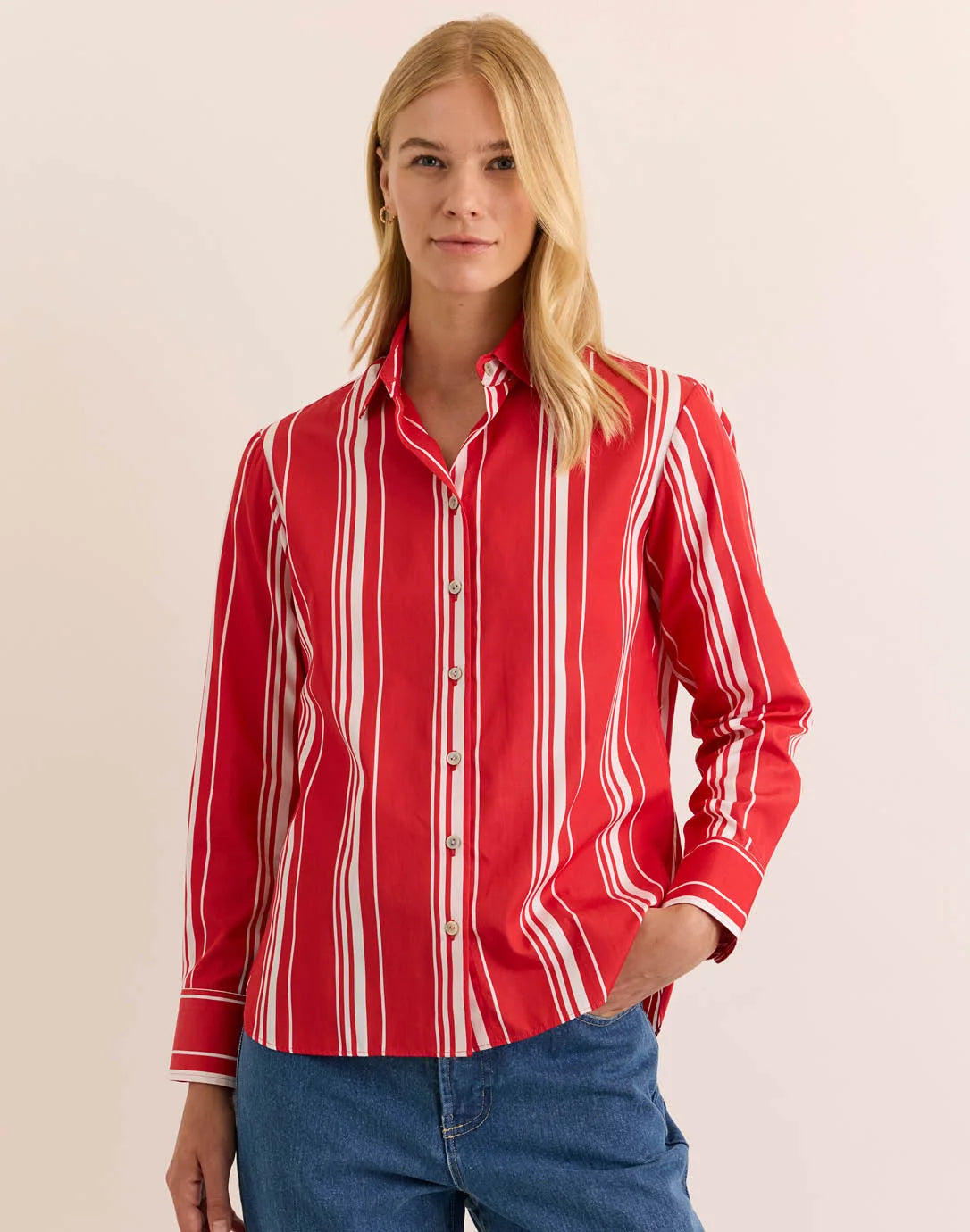 MARGOT LONG SLEEVE ROUGE AND WHITE STRIPE SHIRT