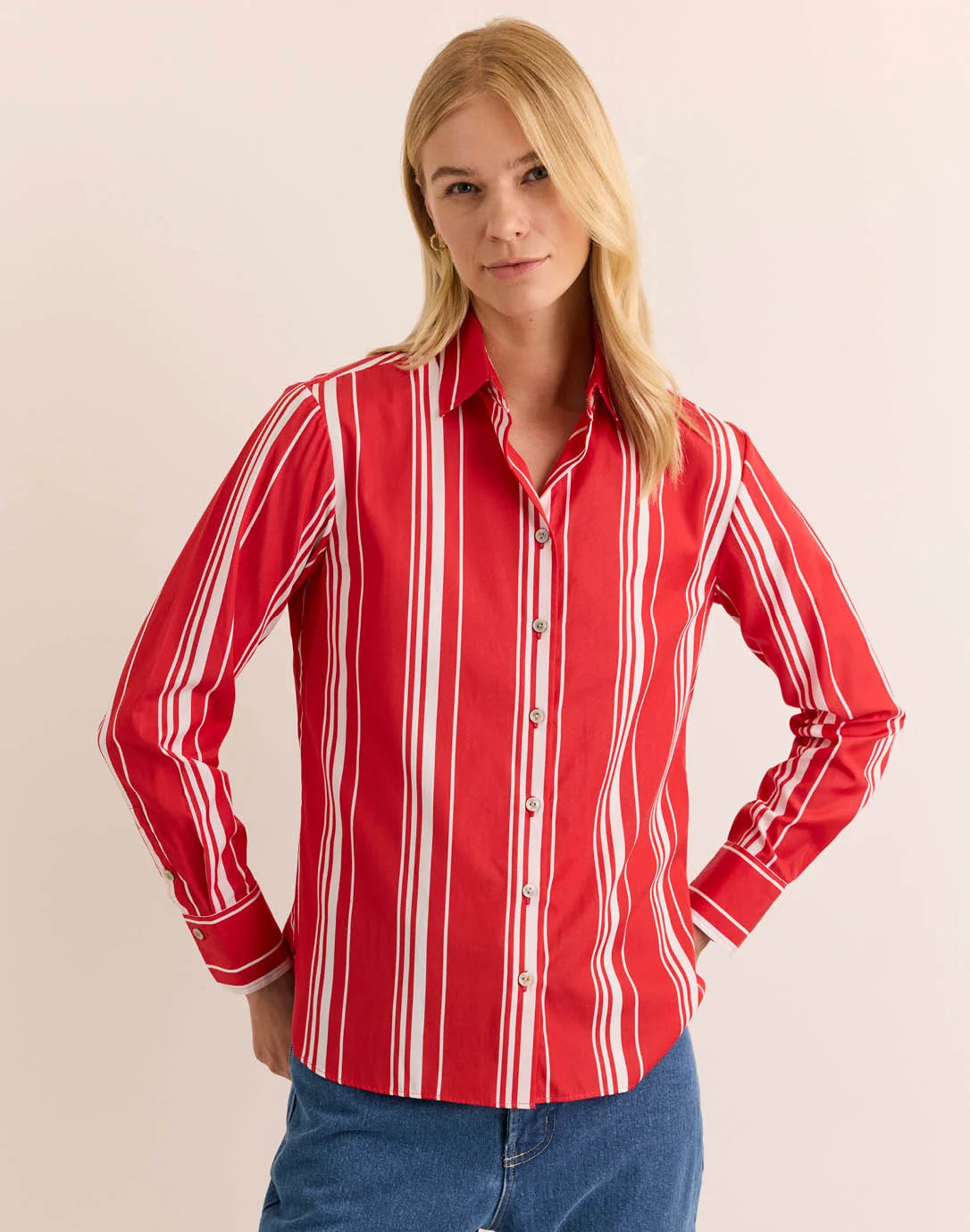 MARGOT LONG SLEEVE ROUGE AND WHITE STRIPE SHIRT