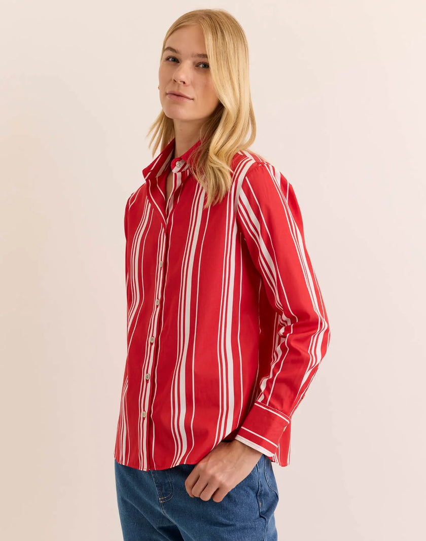 MARGOT LONG SLEEVE ROUGE AND WHITE STRIPE SHIRT