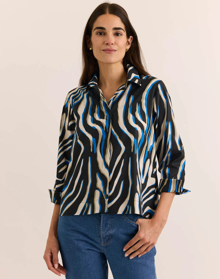 NEW XENA THREE QUARTER SLEEVE ABSTRACT ZEBRA
