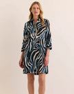 ALESSA THREE QUARTER SLEEVE ABSTRACT ZEBRA DRESS