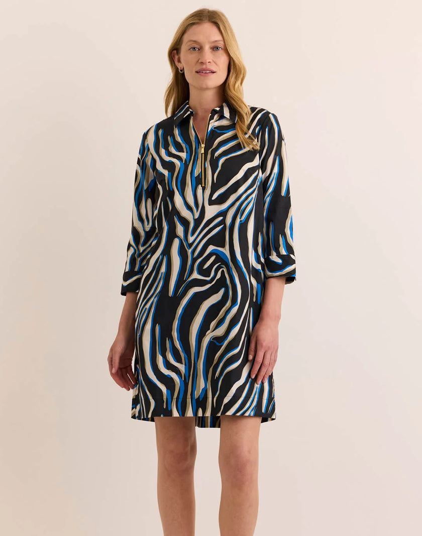 ALESSA THREE QUARTER SLEEVE ABSTRACT ZEBRA DRESS