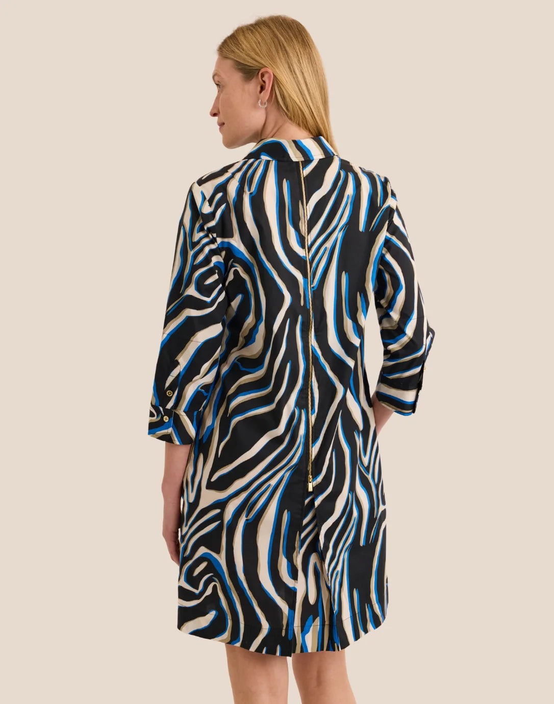 ALESSA THREE QUARTER SLEEVE ABSTRACT ZEBRA DRESS