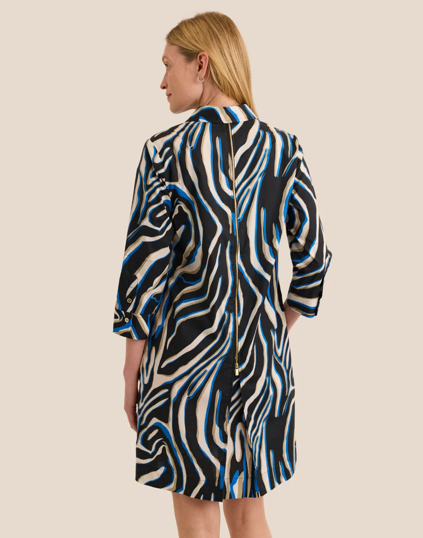 ALESSA THREE QUARTER SLEEVE ABSTRACT ZEBRA DRESS