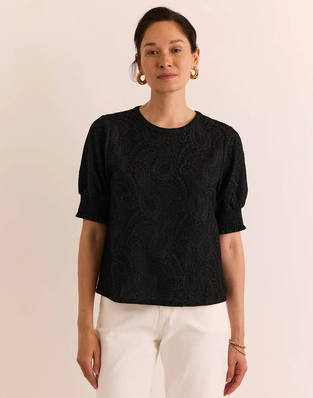 TORI ELBOW SLEEVE BONDED LACE TEE