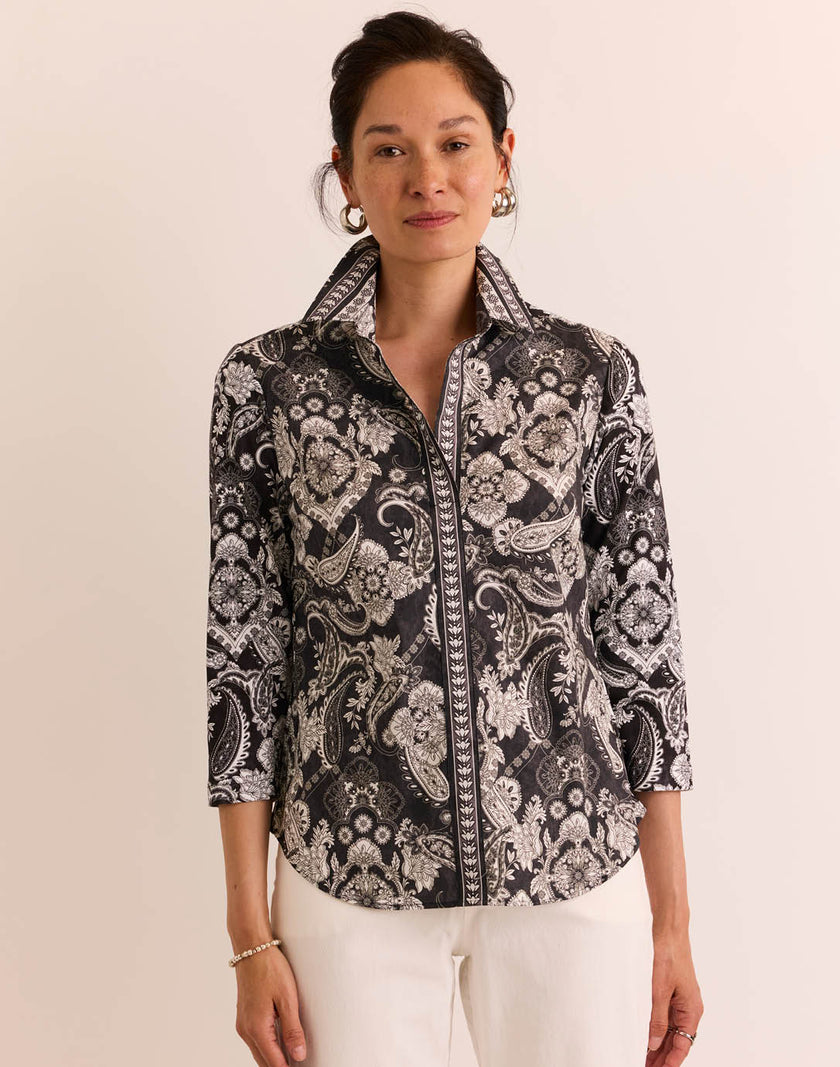 LIZETTE THREE QUARTER SLEEVE PAINTED PAISLEY TOP