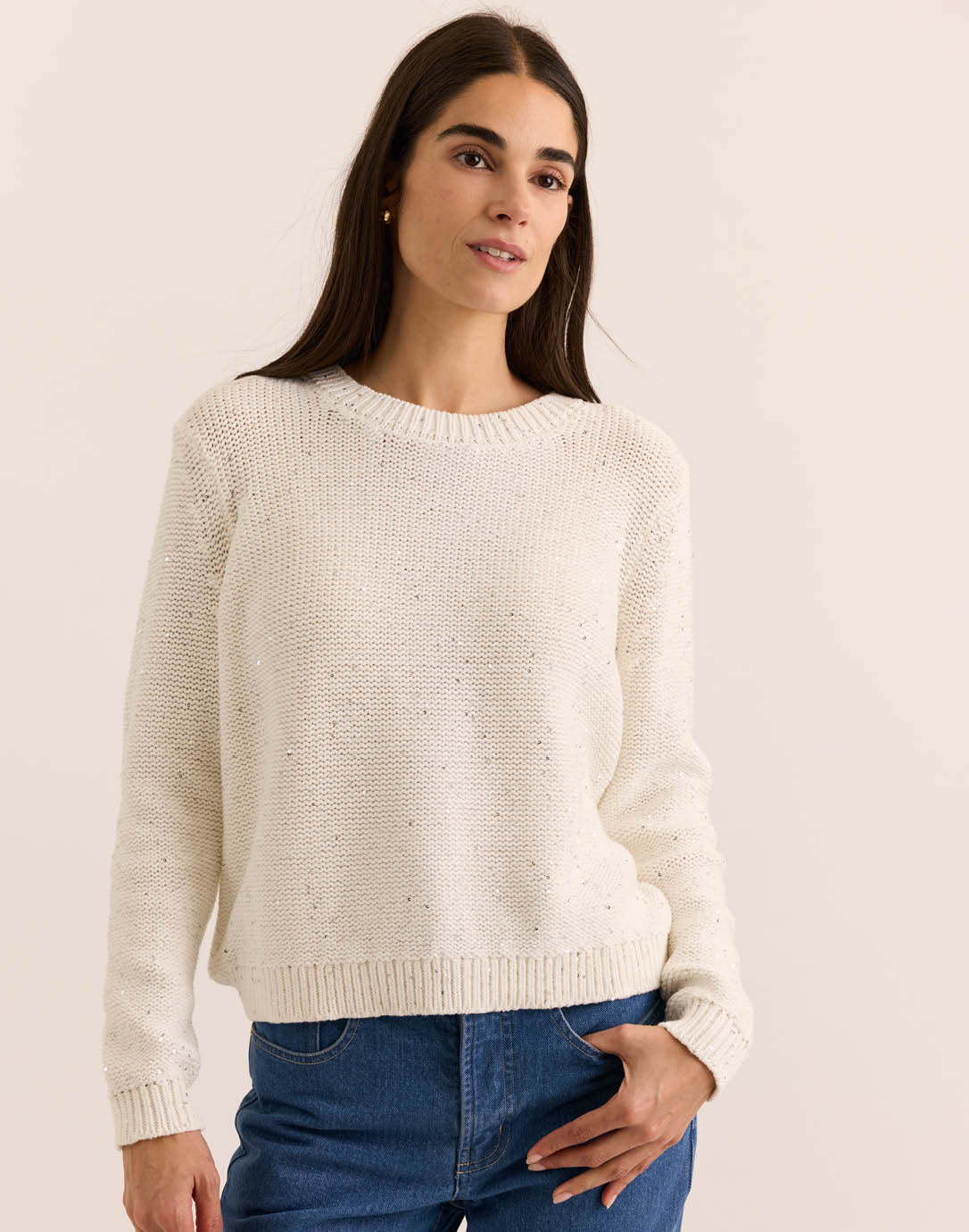 QUEENIE LONG SLEEVE SEQUINS SWEATER