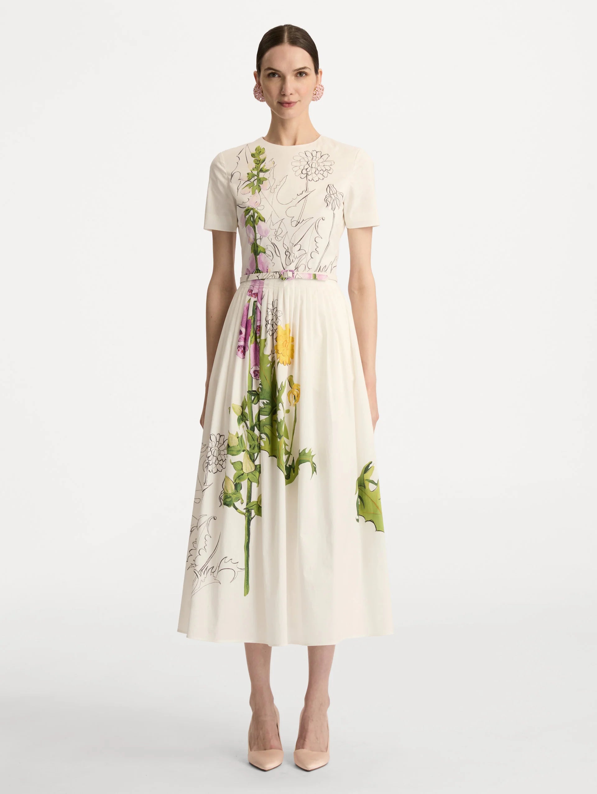 FOXGLOVE SKETCH COTTON POPLIN DRESS