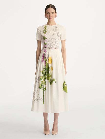 FOXGLOVE SKETCH COTTON POPLIN DRESS