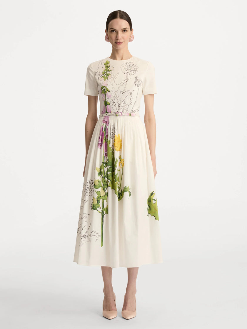 FOXGLOVE SKETCH COTTON POPLIN DRESS