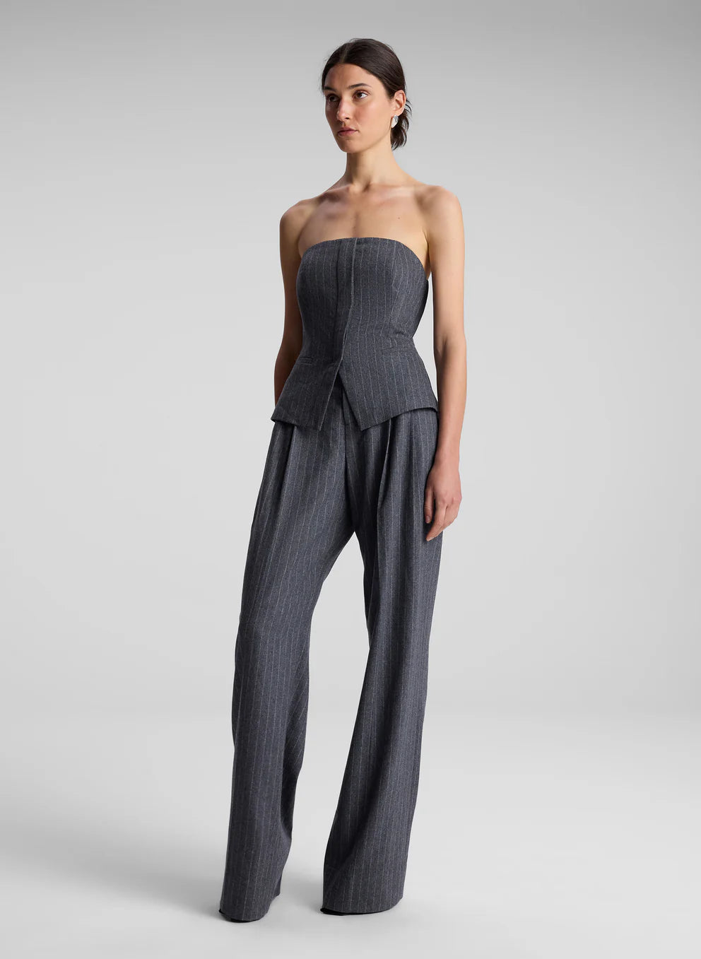 RENEE STRAPLESS WOOL CASHMERE PINSTRIPE TOP