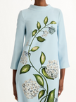 LONG SLEEVE PORCELAIN FLOWERS WOOL CAFTAN