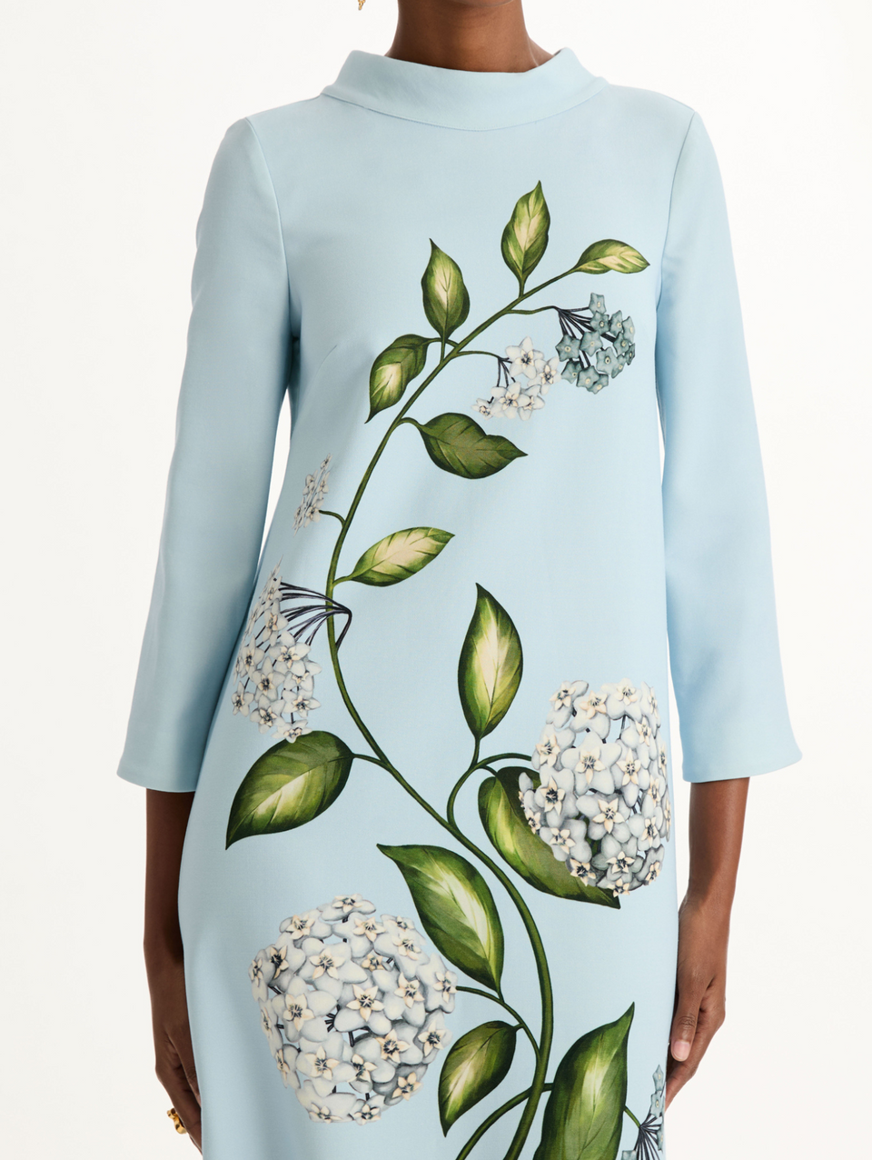 LONG SLEEVE PORCELAIN FLOWERS WOOL CAFTAN