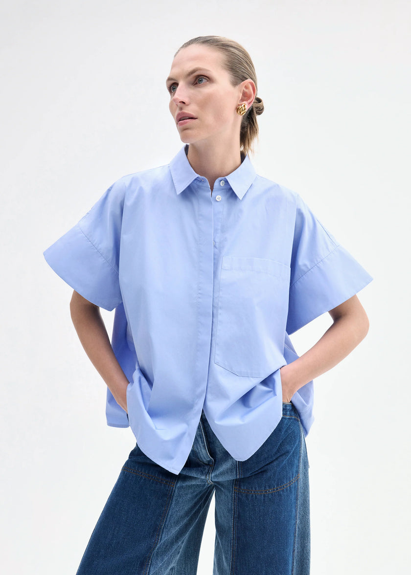 BOXY SHORT SLEEVE SHIRT IN COTTON POPLIN