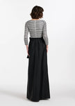 BEADED STRIPED GOWN WITH TAFFETA SKIRT