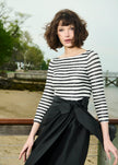 BEADED STRIPED GOWN WITH TAFFETA SKIRT