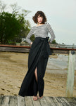 BEADED STRIPED GOWN WITH TAFFETA SKIRT