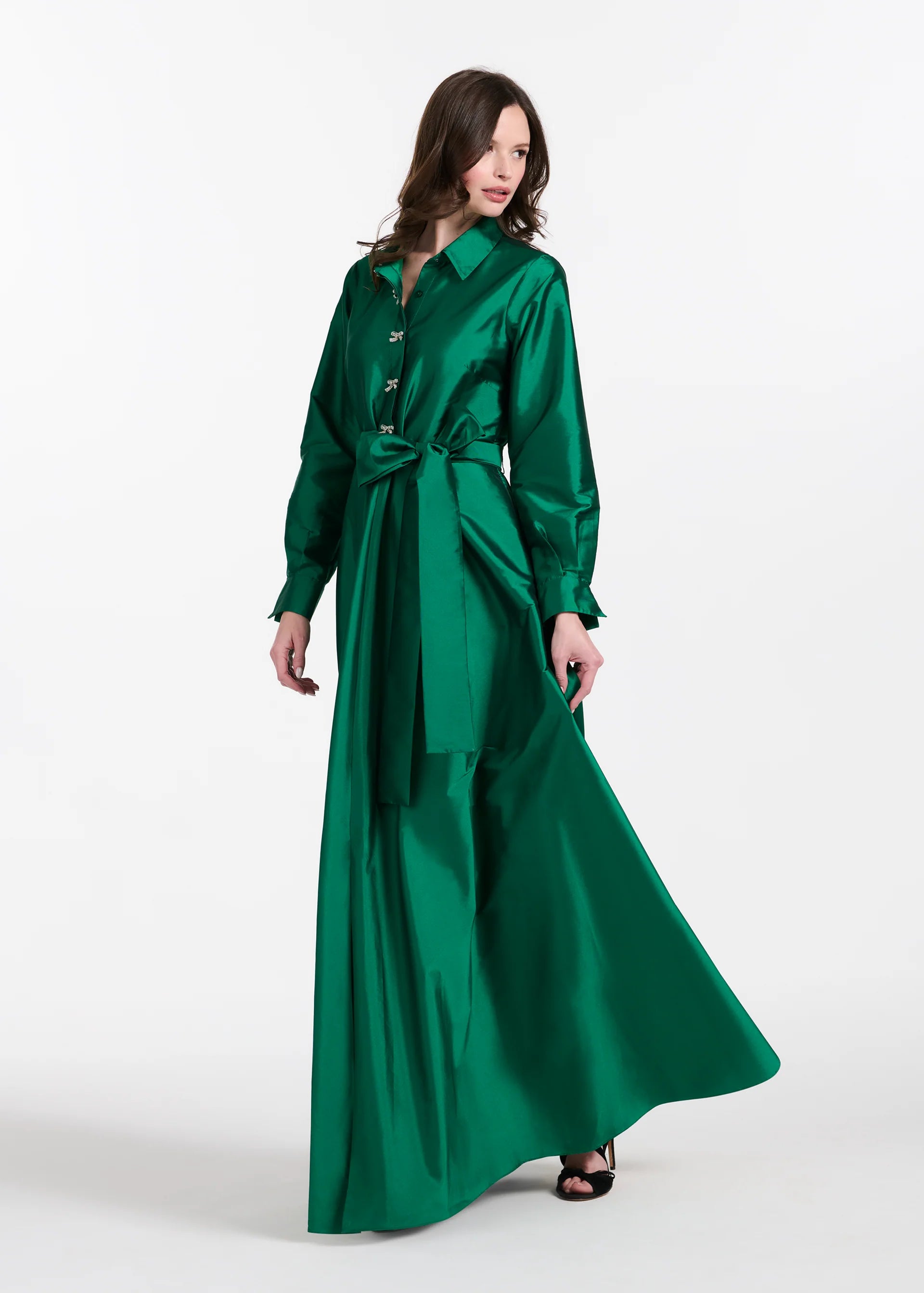 TAFFETA  ALINE GOWN WITH CRYSTAL BUTTONS