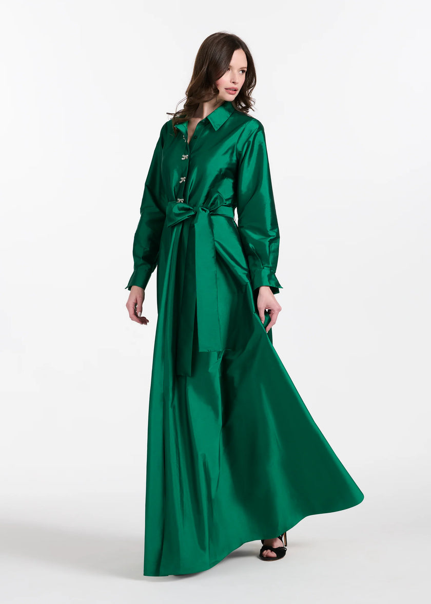 TAFFETA  ALINE GOWN WITH CRYSTAL BUTTONS
