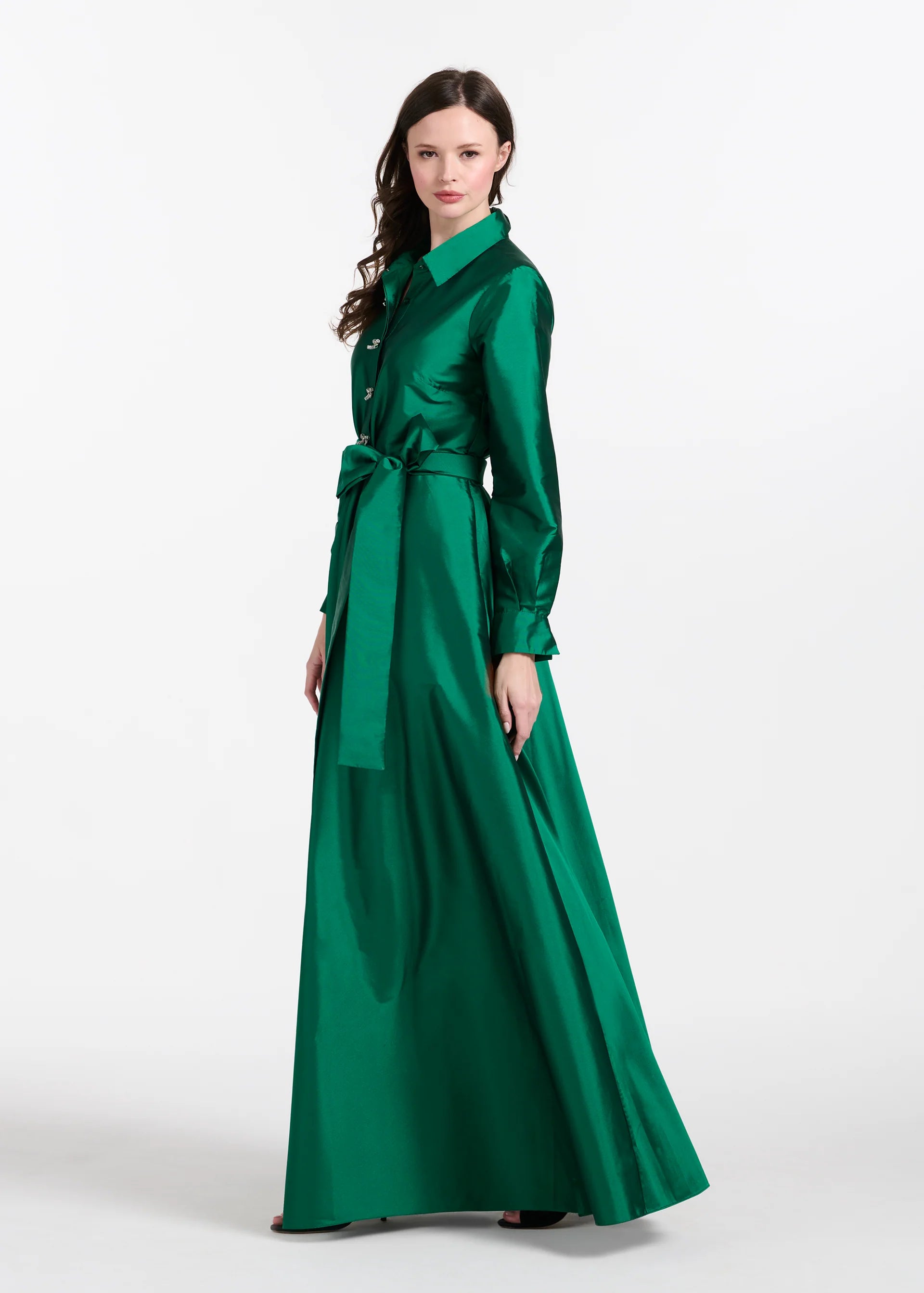 TAFFETA  ALINE GOWN WITH CRYSTAL BUTTONS