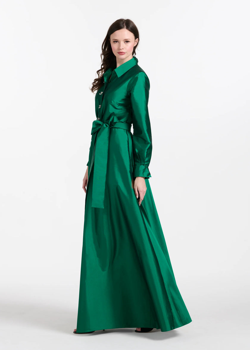 TAFFETA  ALINE GOWN WITH CRYSTAL BUTTONS