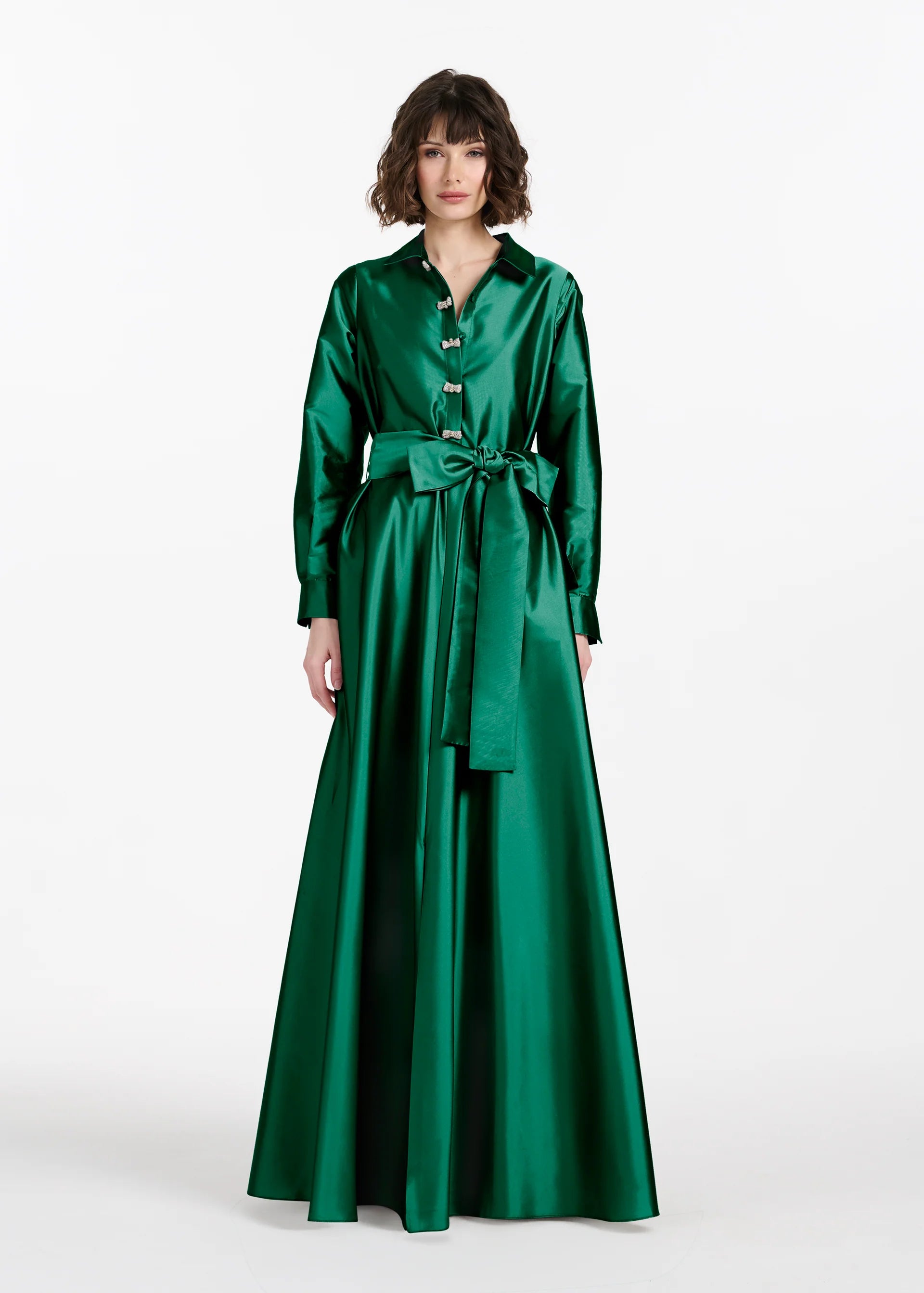 TAFFETA  ALINE GOWN WITH CRYSTAL BUTTONS