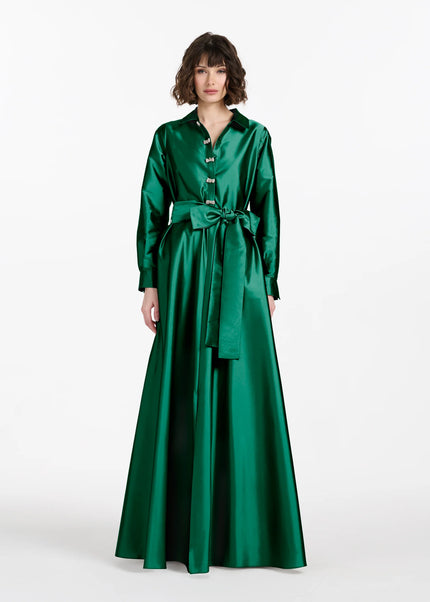 TAFFETA  ALINE GOWN WITH CRYSTAL BUTTONS