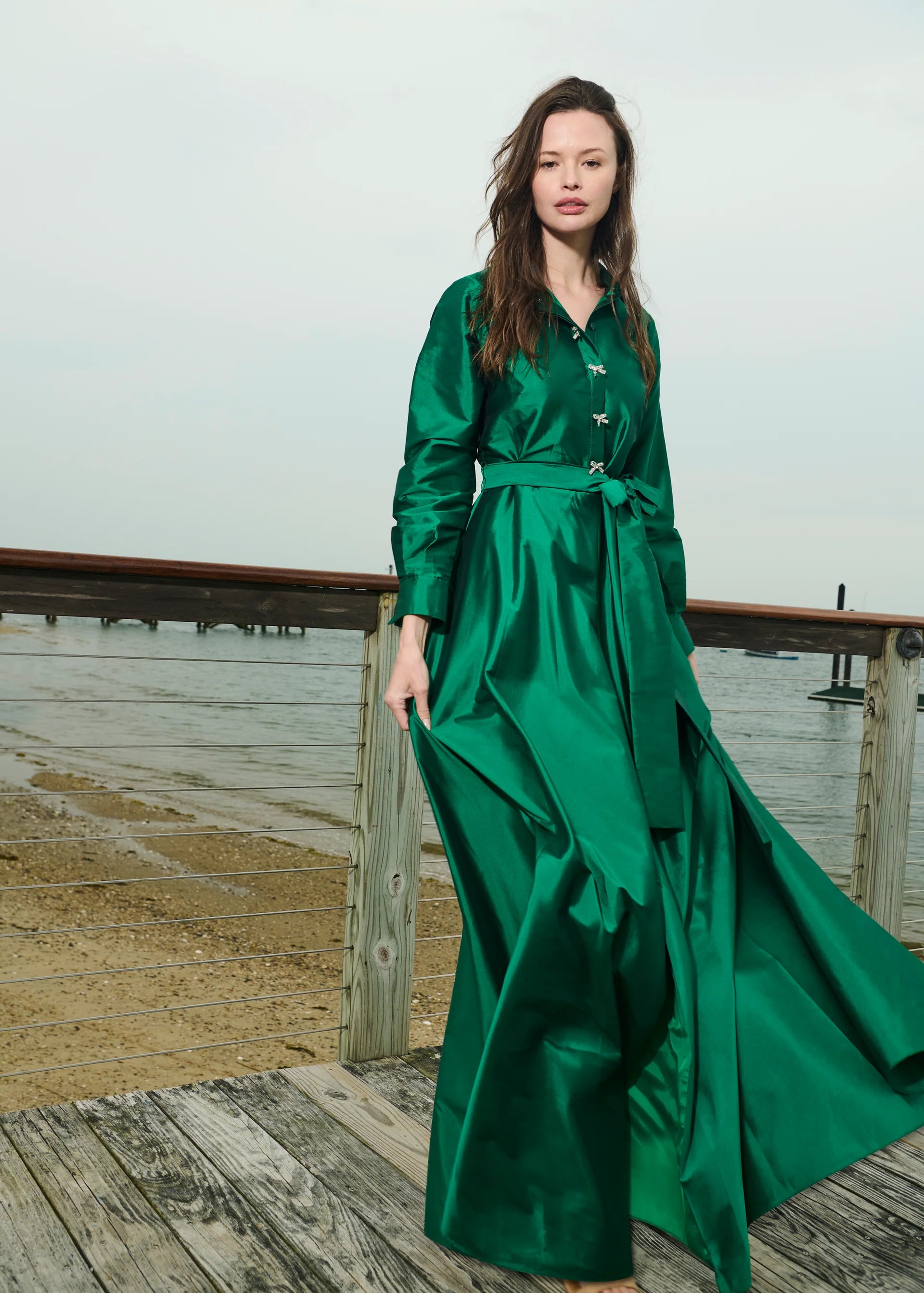 TAFFETA  ALINE GOWN WITH CRYSTAL BUTTONS