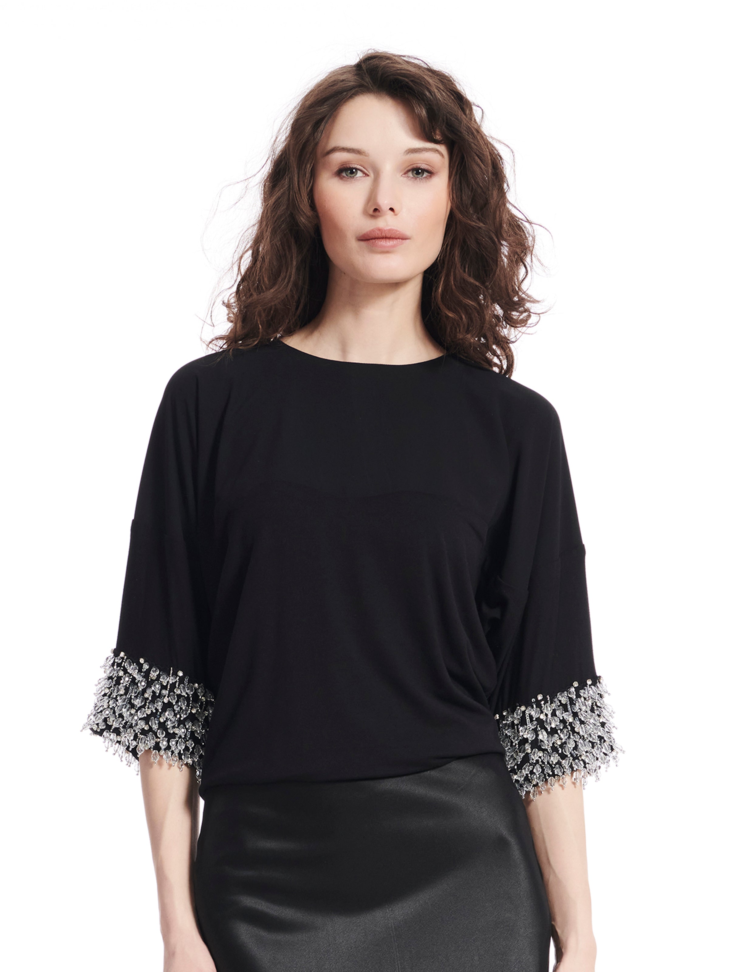 EVENING TOP WITH CRYSTAL SLEEVE DETAIL
