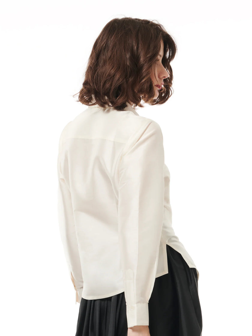 IVORY JEWELED LARGE BOW TAFFETA TOP