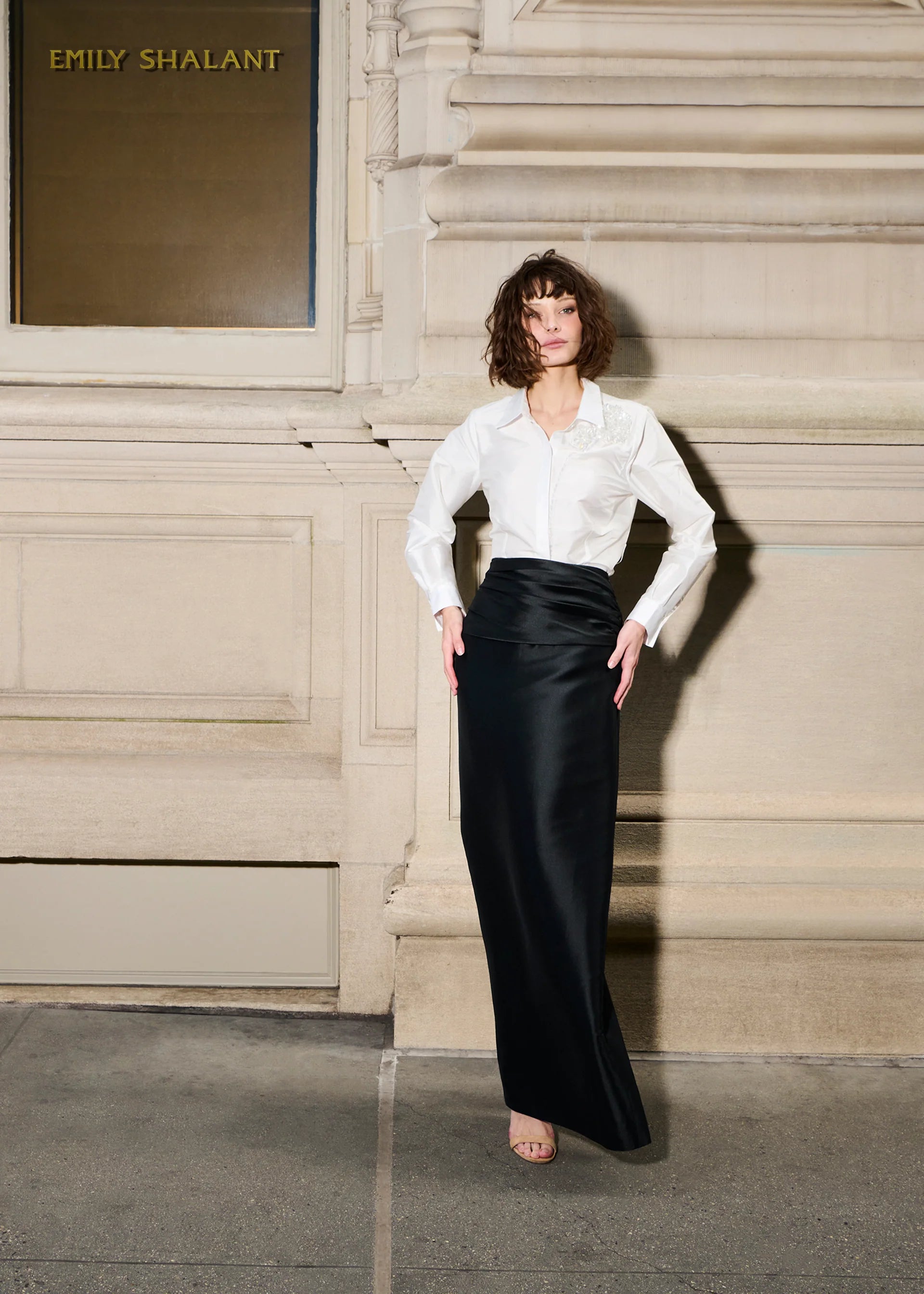 TAFFETA BLOUSE WITH CRYSTAL PEONY
