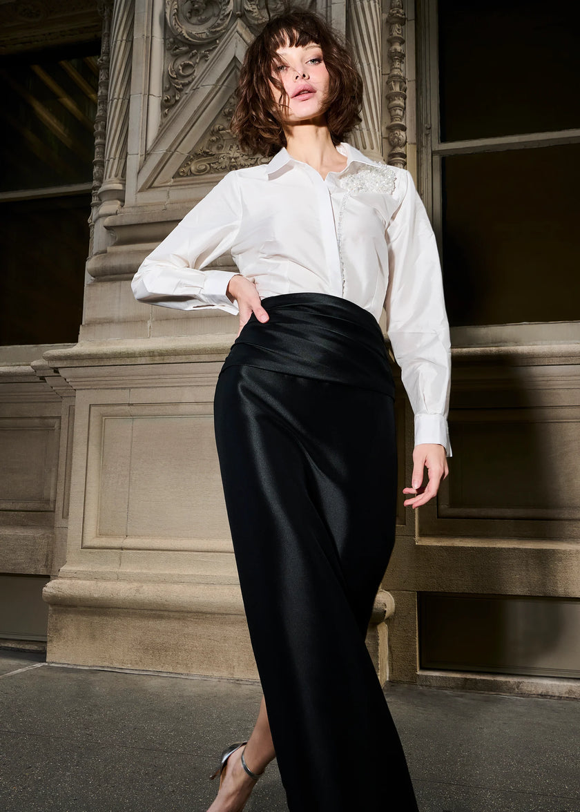 TAFFETA BLOUSE WITH CRYSTAL PEONY