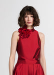 TAFFETA 3D APPLIQUE FLORAL SHELL RED