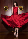 TAFFETA 3D APPLIQUE FLORAL SHELL RED