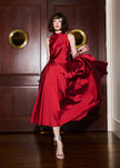 TAFFETA 3D APPLIQUE FLORAL SHELL RED