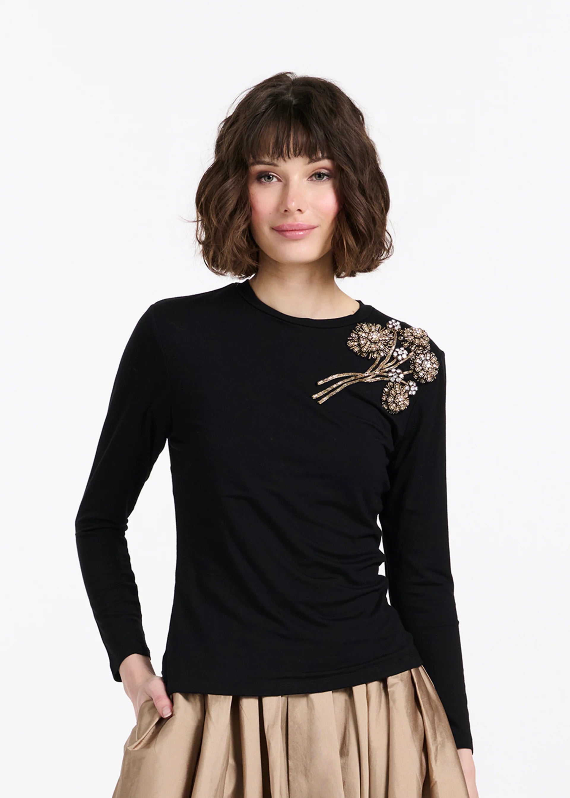LUXE JERSEY TEE WITH GOLD BOUQUET
