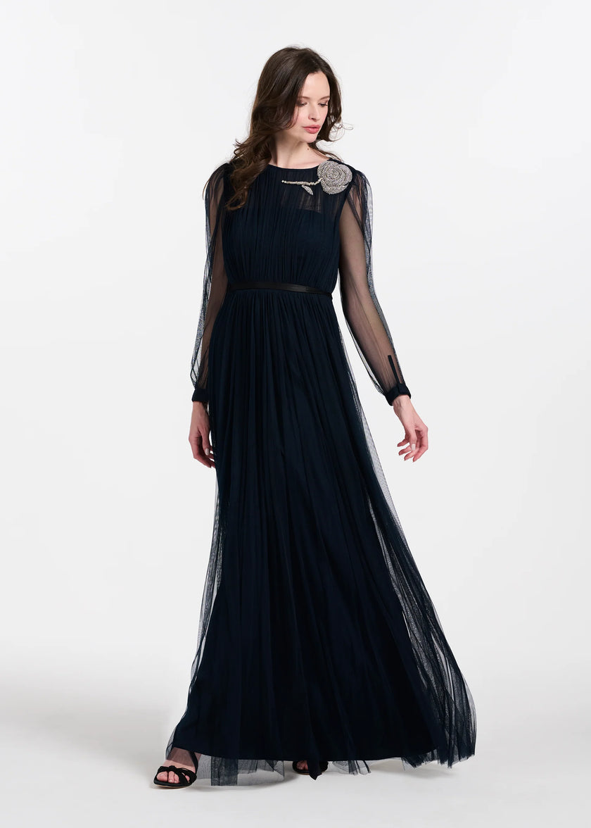 SPANISH LUXE TULLE GOWN WITH CRYSTAL FLOWER