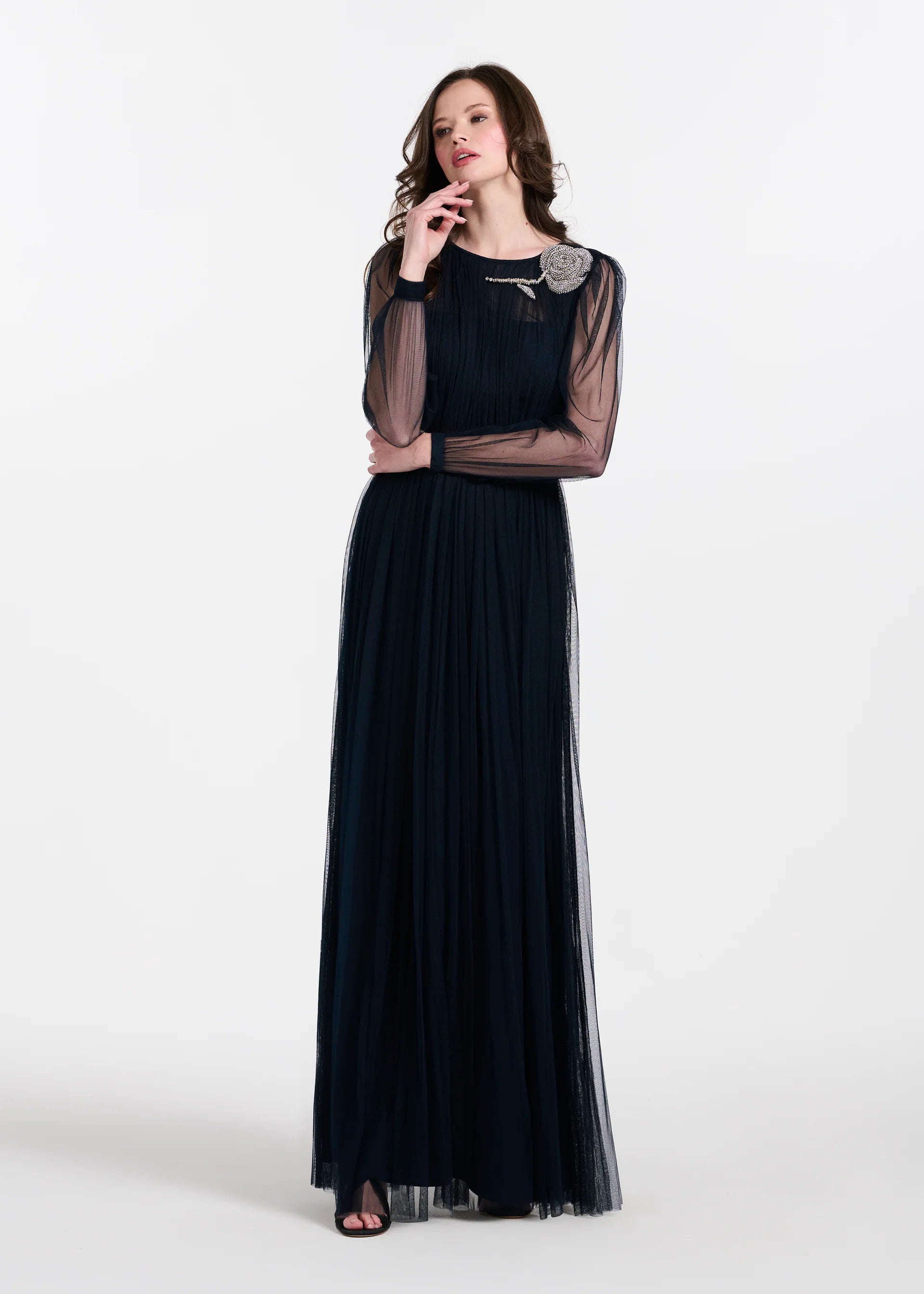 SPANISH LUXE TULLE GOWN WITH CRYSTAL FLOWER