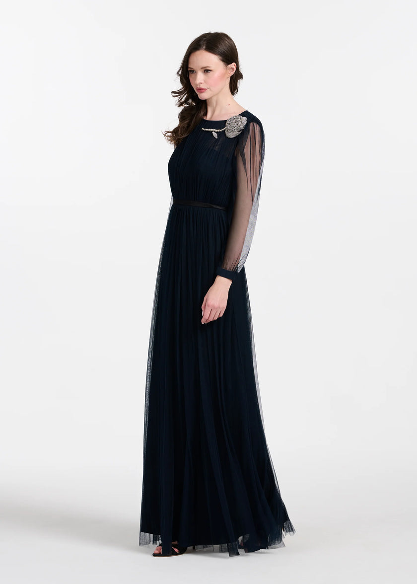 SPANISH LUXE TULLE GOWN WITH CRYSTAL FLOWER