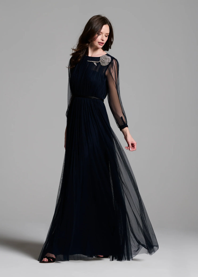 SPANISH LUXE TULLE GOWN WITH CRYSTAL FLOWER
