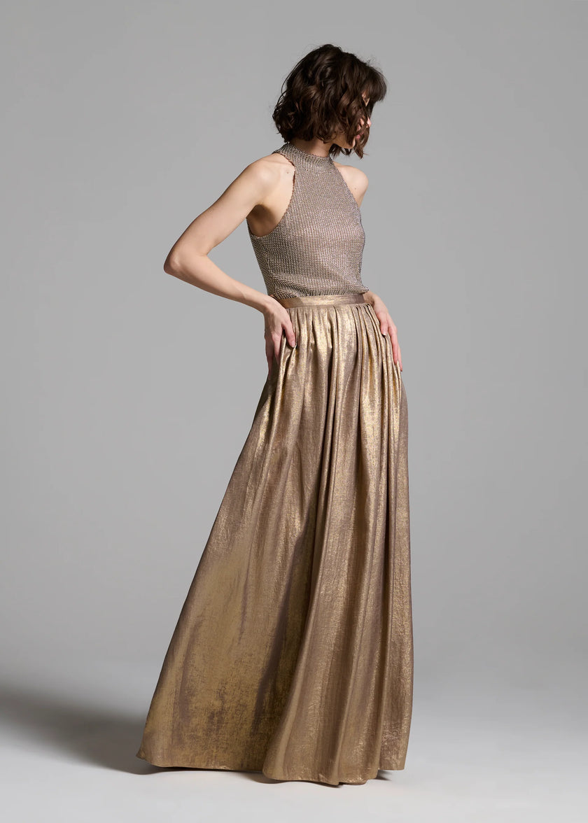 LAME CHIFFON PLEATED BALLGOWN SKIRT GOLD