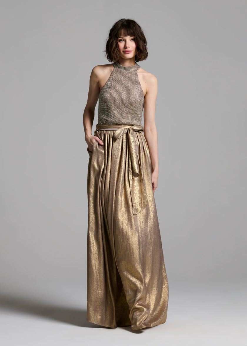 LAME CHIFFON PLEATED BALLGOWN SKIRT GOLD
