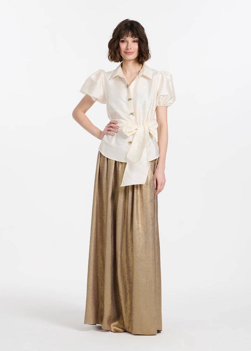 LAME CHIFFON PLEATED BALLGOWN SKIRT GOLD