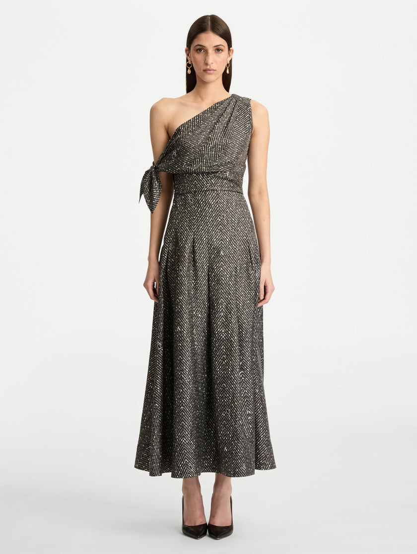 CHEVRON SILK TWILL DRESS