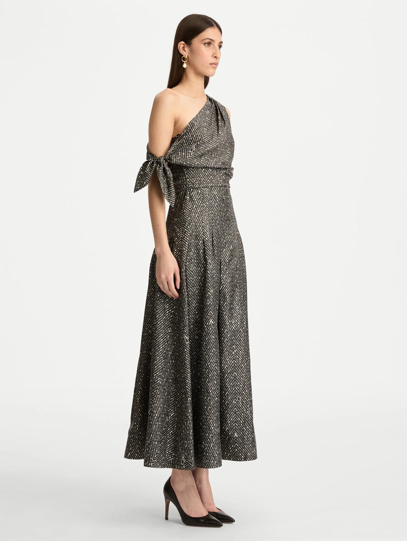 CHEVRON SILK TWILL DRESS