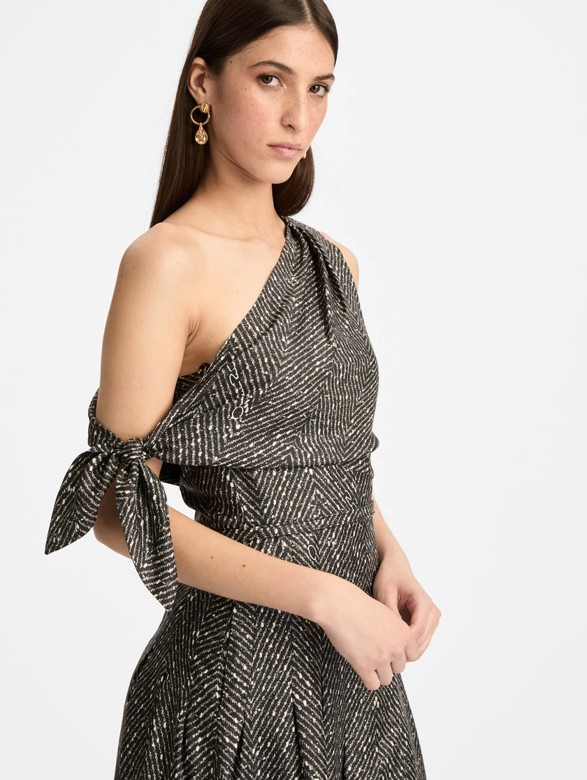 CHEVRON SILK TWILL DRESS