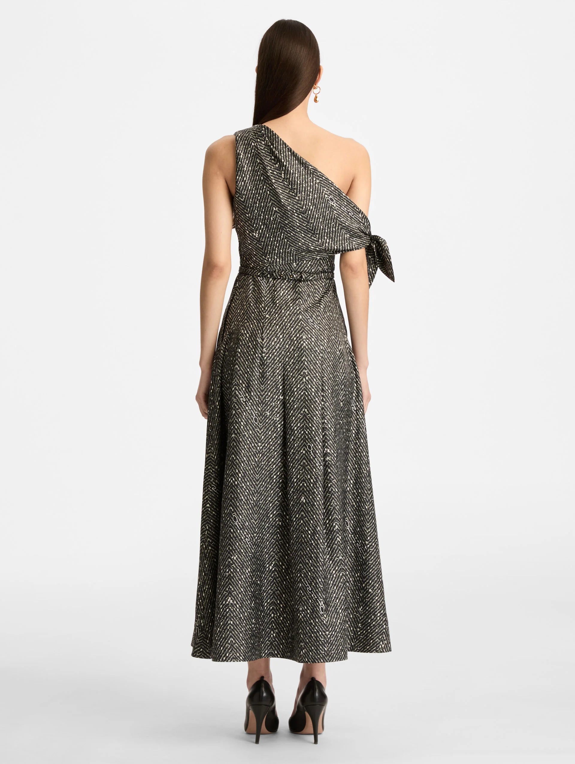 CHEVRON SILK TWILL DRESS